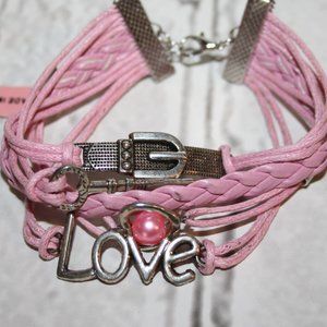 Beautiful pink and silver LOVE bracelet 7.5-9.5" NWT